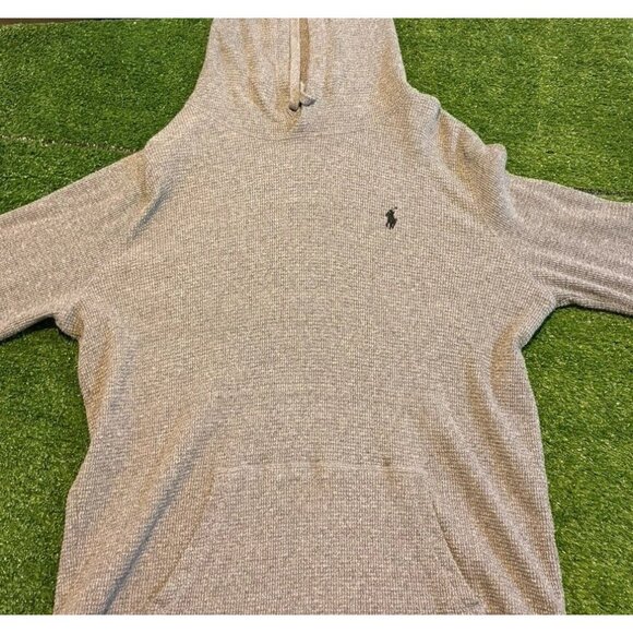 Ralph Lauren Polo hoodie mens large gray waffle knit pockets pullover casual 45 - Picture 5 of 13